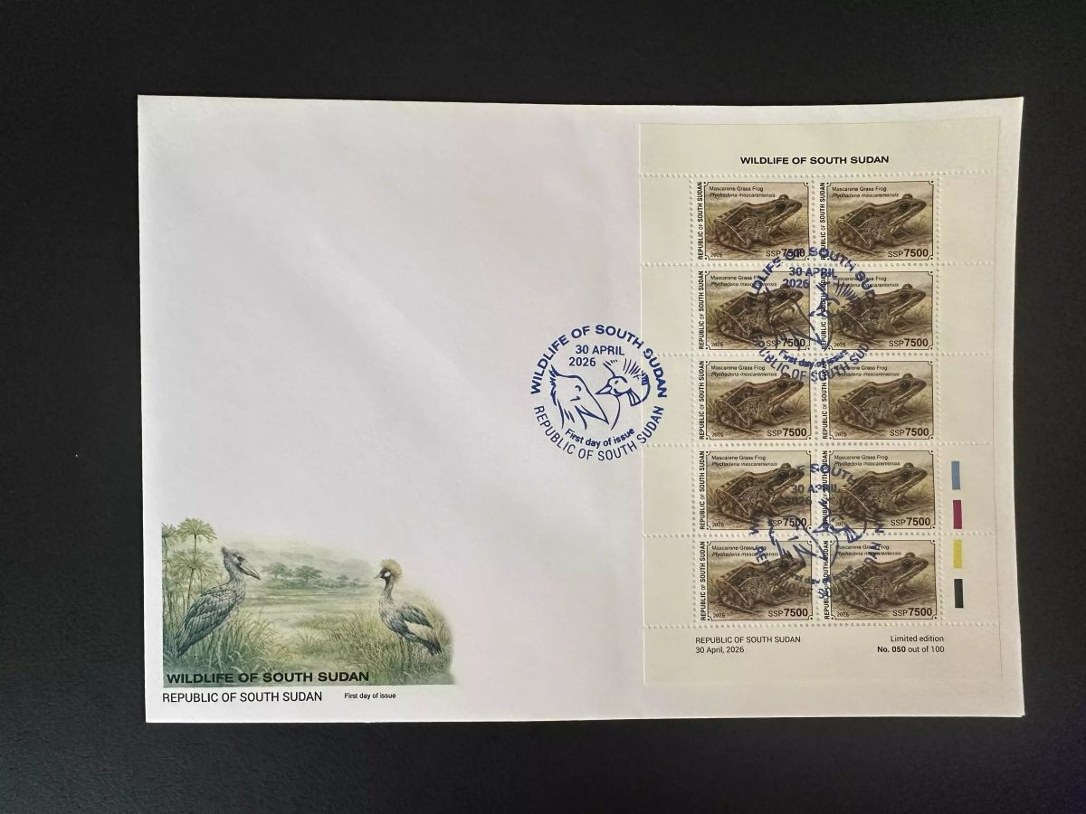 Südsudan 2026 M/S FDC Maskarenen-Frosch Ptychadena Tierwelt