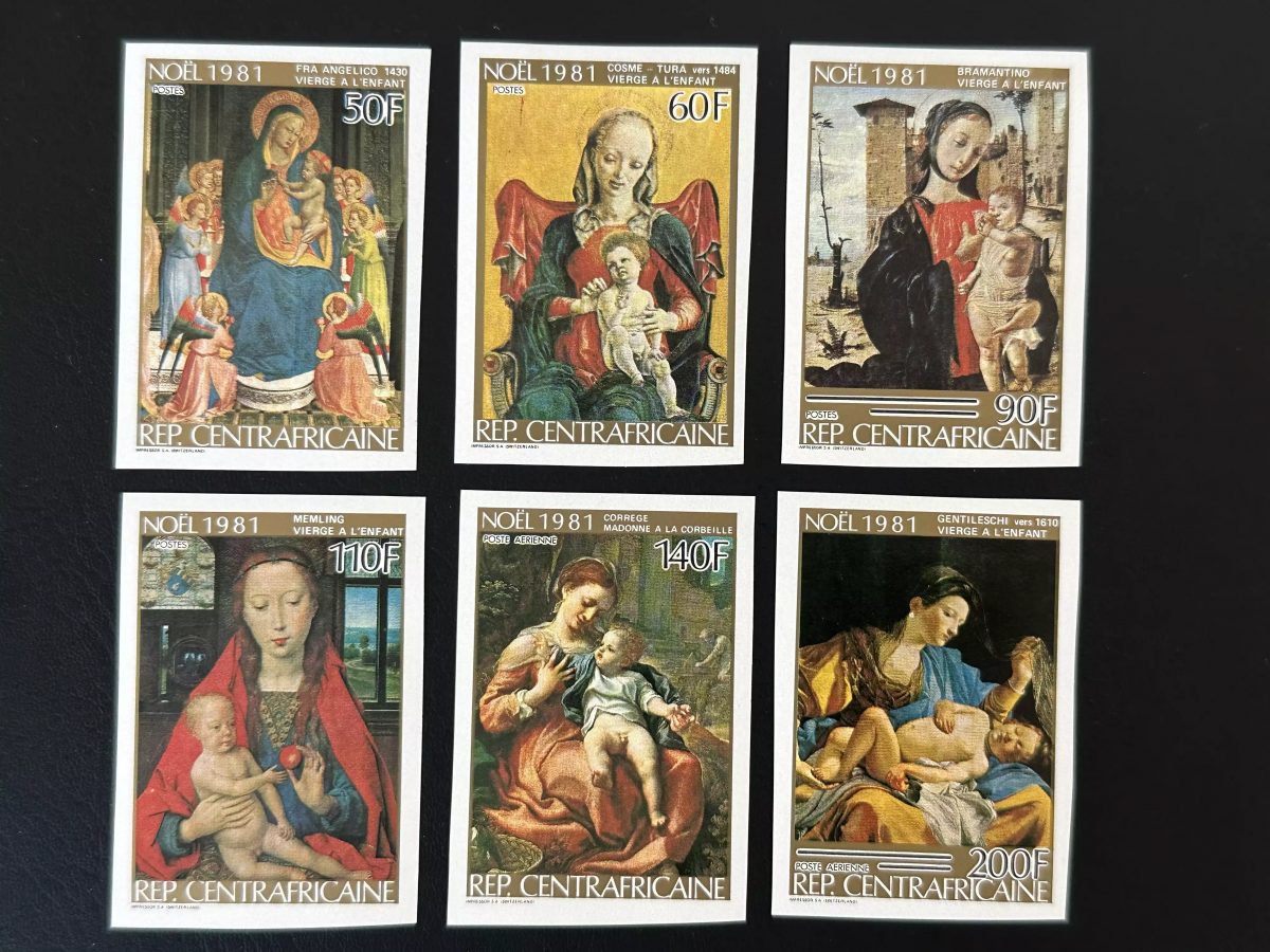 Centrafricaine 1981 Mi. 798-803B ND Noël Vierge Enfant peinture Madonna