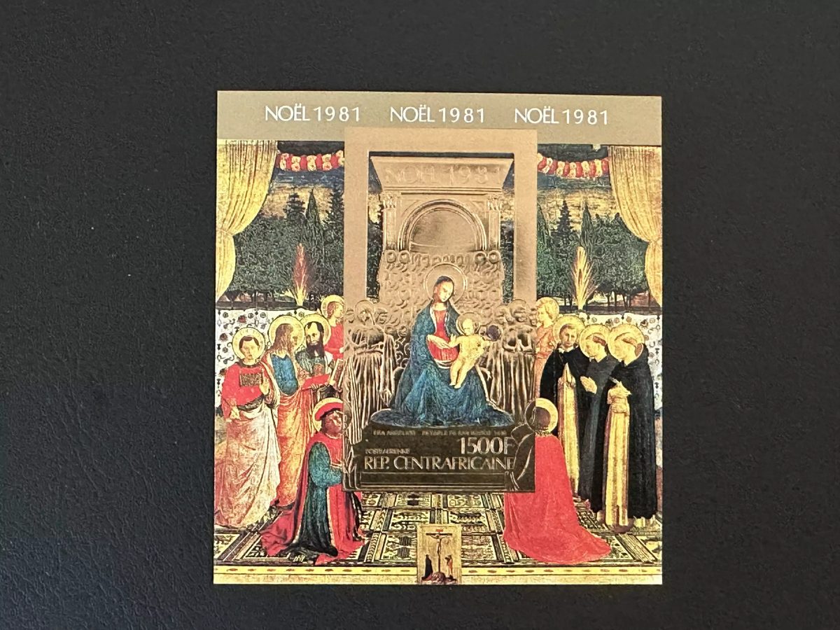 Centrafricaine 1981 Mi. Bl. 162B ND Noël Fra Angelico Vierge Enfant or
