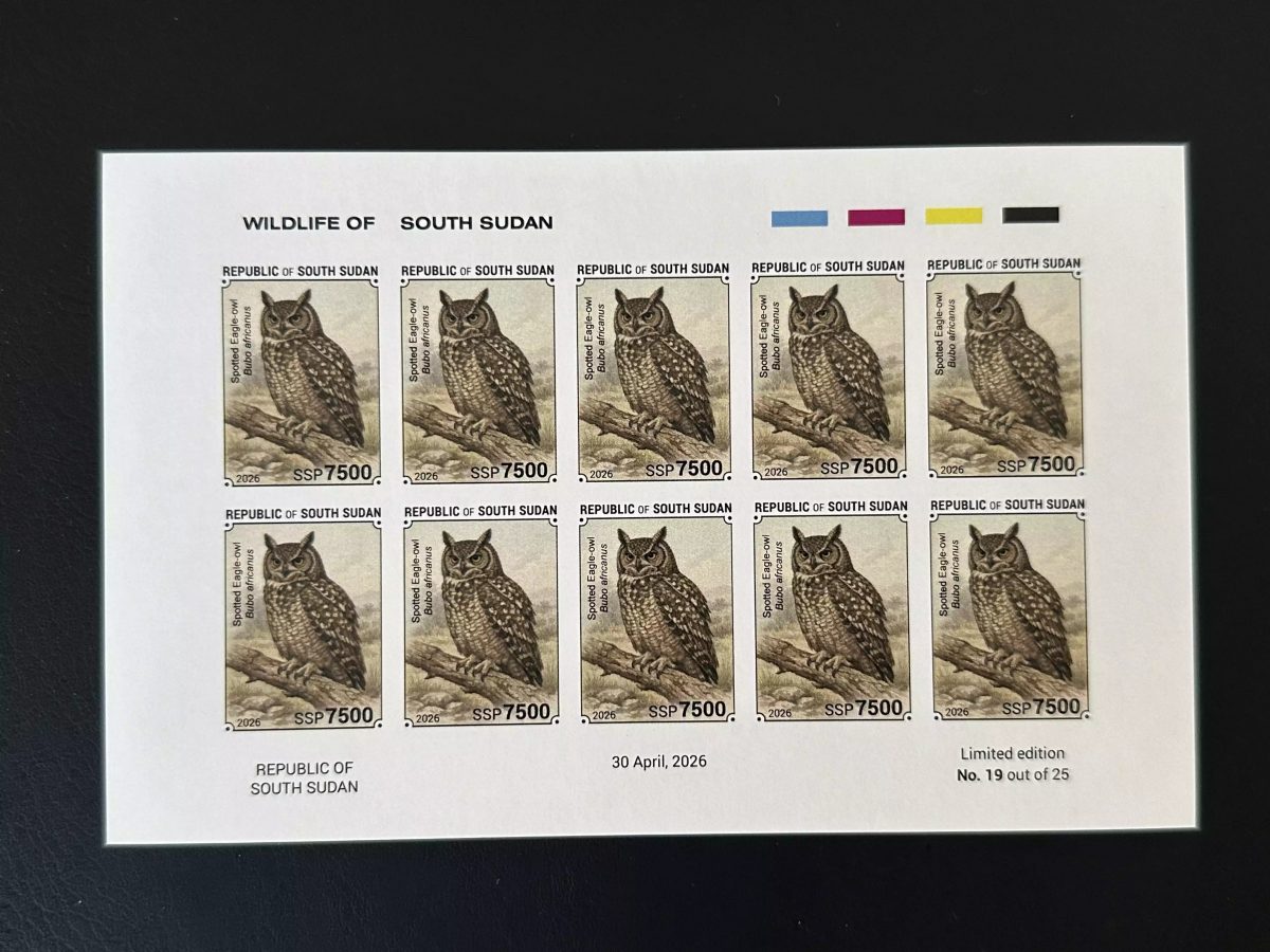 South Sudan 2026 IMPERF sheet African Eagle-Owl Bubo africanus