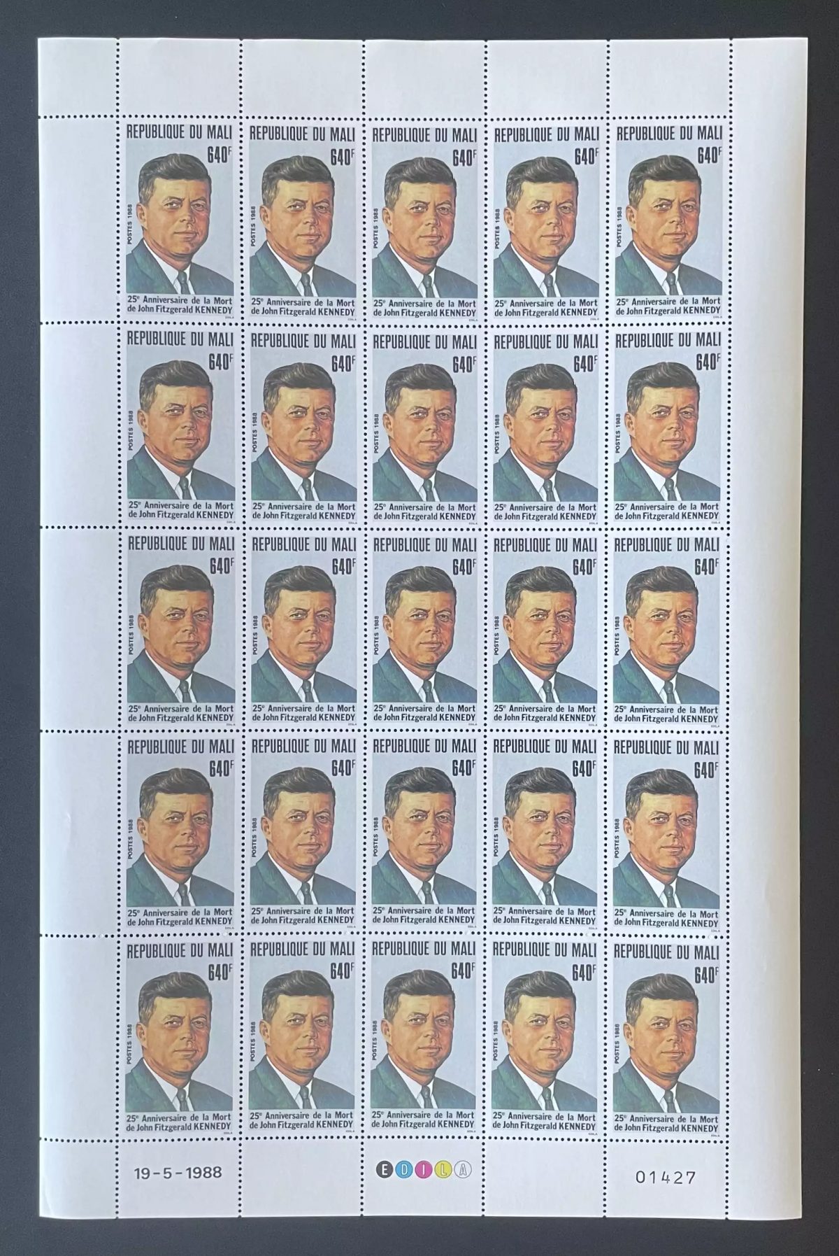 Mali 1988 YT 552 planche John Fitzgerald Kennedy président USA JFK