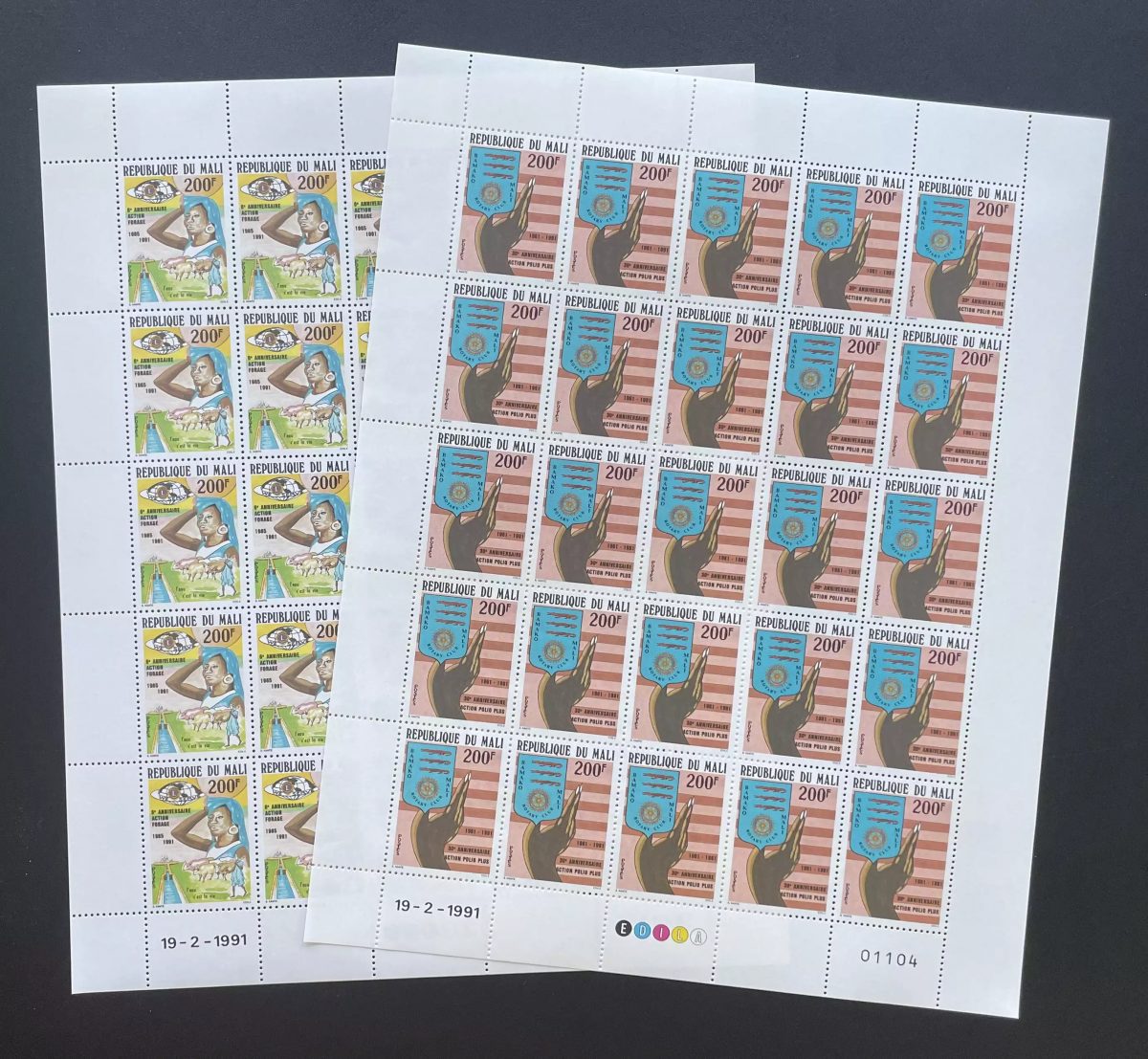 Mali 1991 YT 567-568 Bogen Rotary Polio Plus Brunnenbau Lions