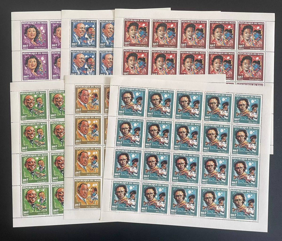 Mali 1994 YT 636-641 planche jazz Ella Fitzgerald Miles Davis musique
