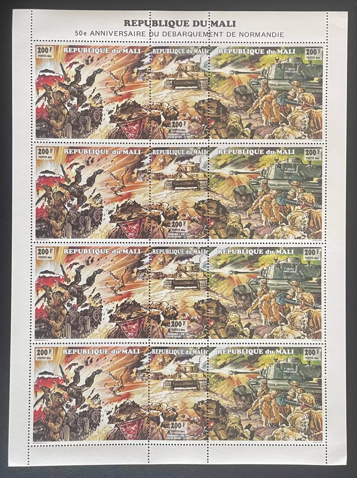 Mali 1994 YT 662-664 planche Débarquement Normandie D-Day chars