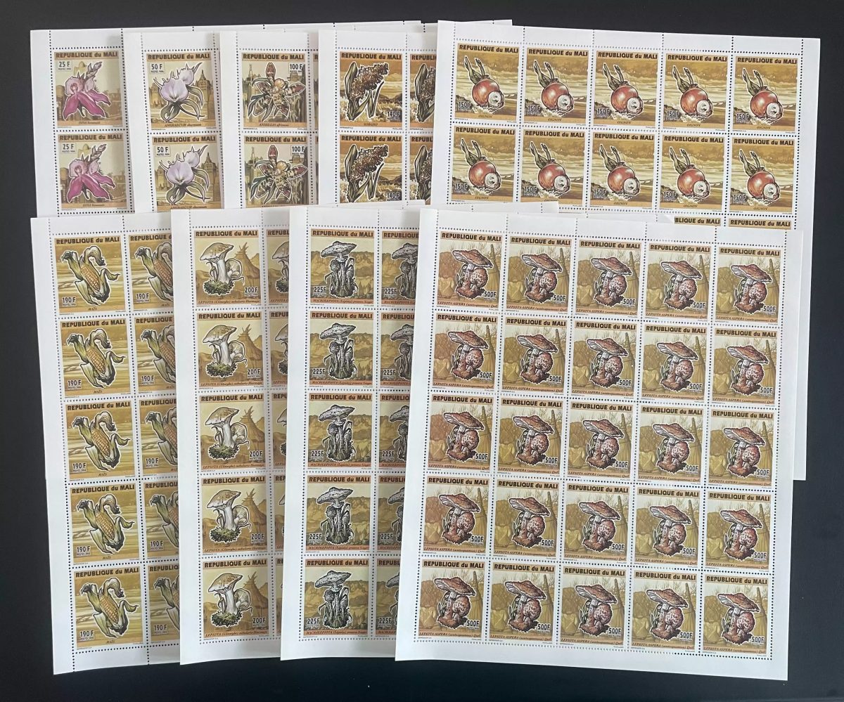Mali 1994 YT 686-694 planche champignons orchidées flore mycologie fleurs