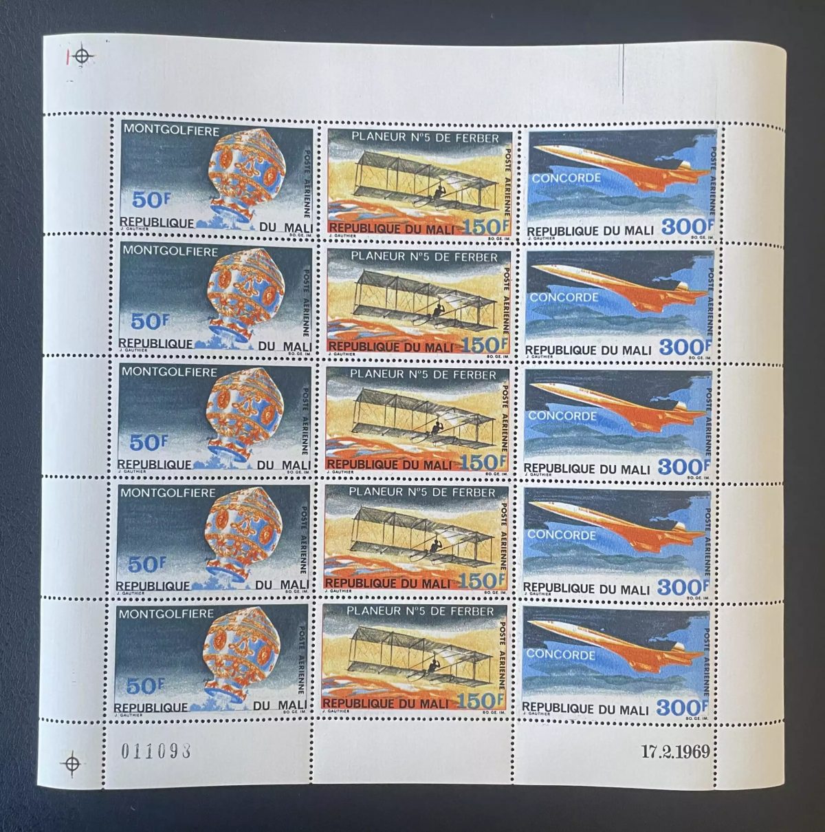 Mali 1969 YT PA 70A sheet Concorde balloon glider Ferber
