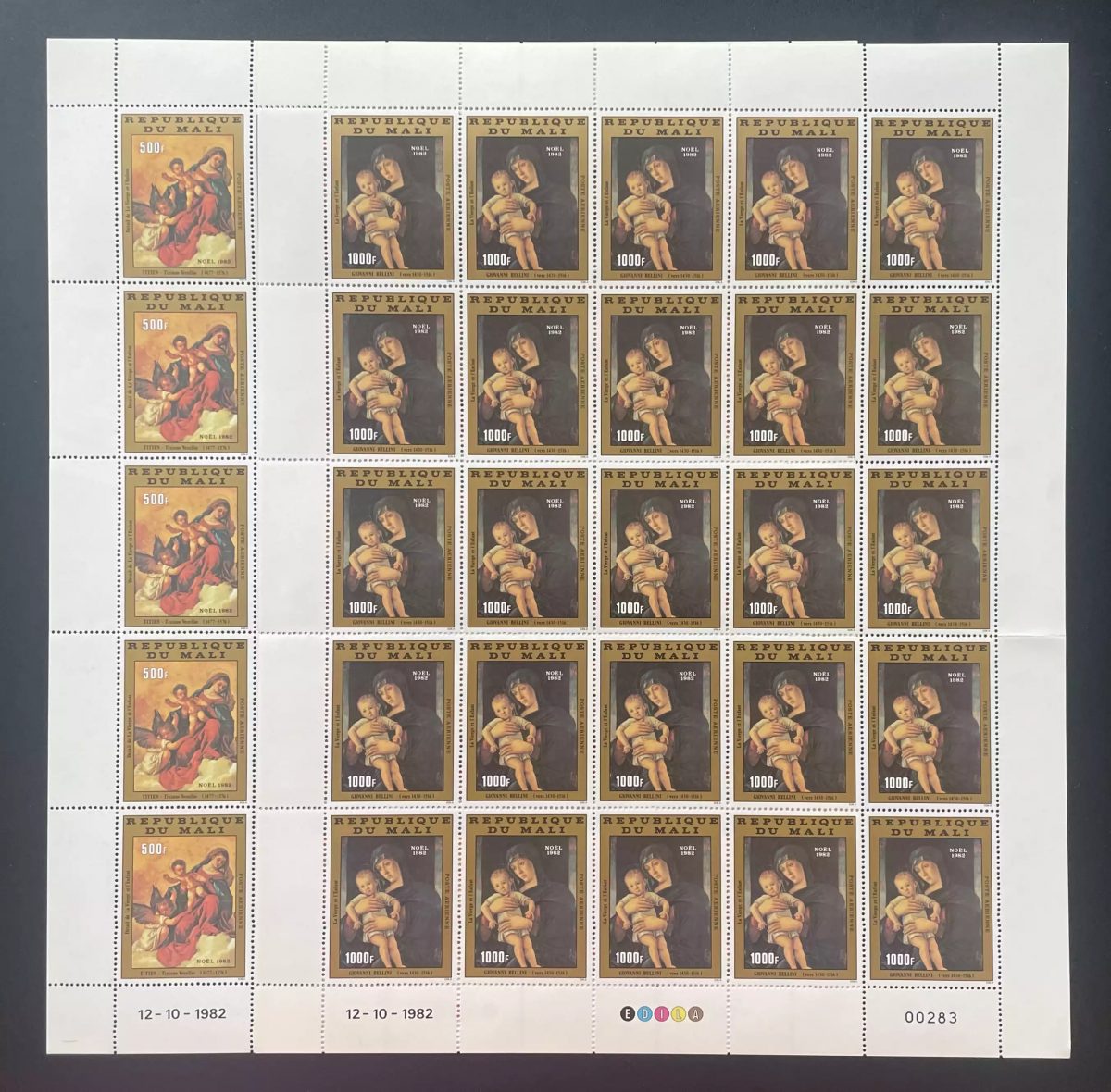 Mali 1982 YT PA 458-459 sheet Christmas Titian Bellini Virgin Child