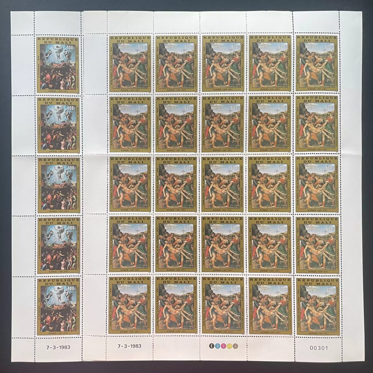 Mali 1983 YT PA 468-469 planche Raphaël peinture Renaissance tableau Pâques