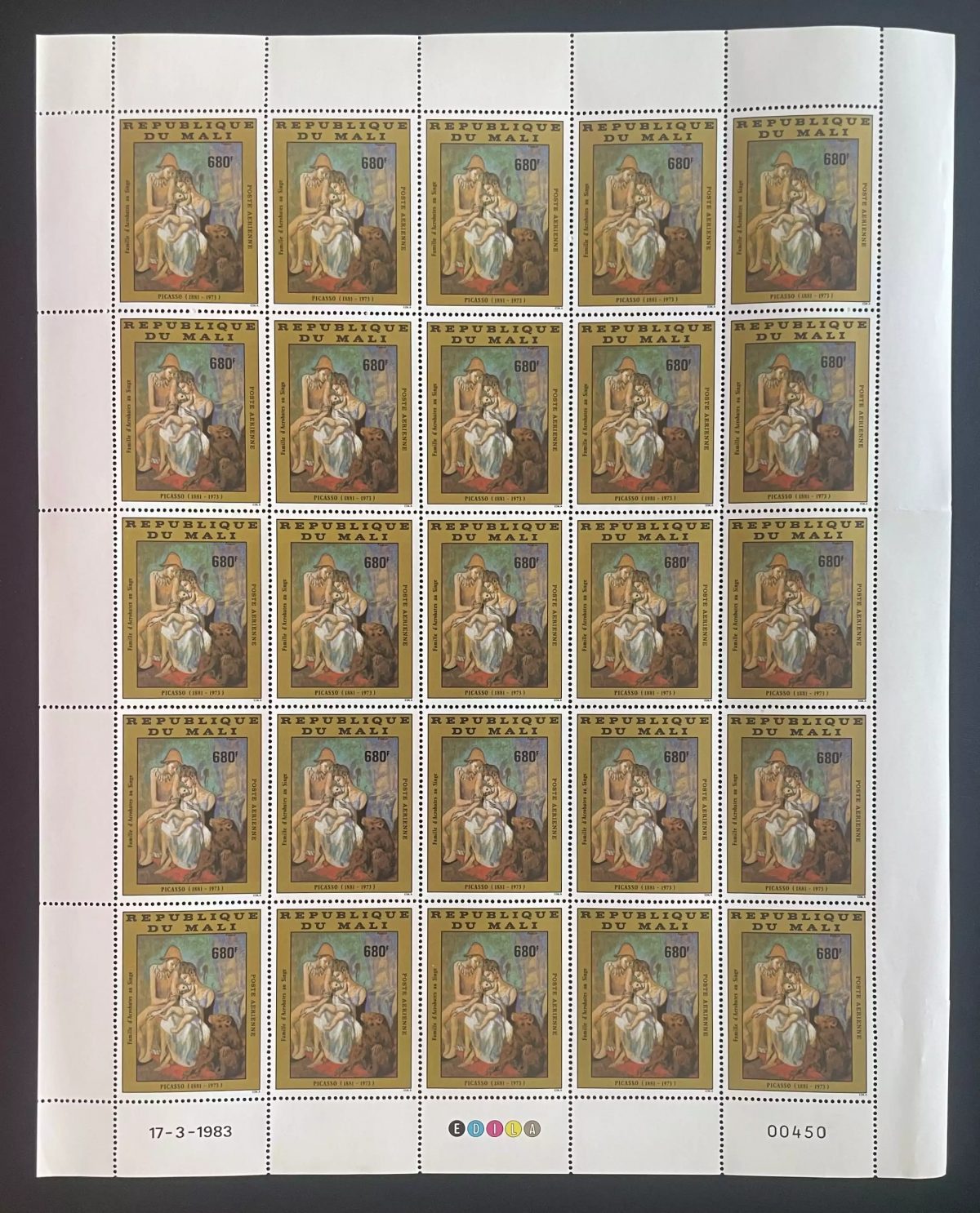 Mali 1983 YT 470 planche Picasso famille acrobates singe peinture art