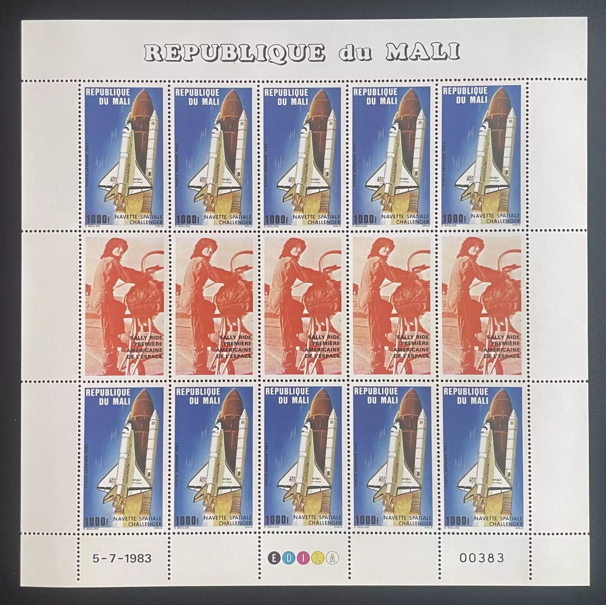 Mali 1983 YT PA 473A planche navette Challenger Sally Ride espace NASA