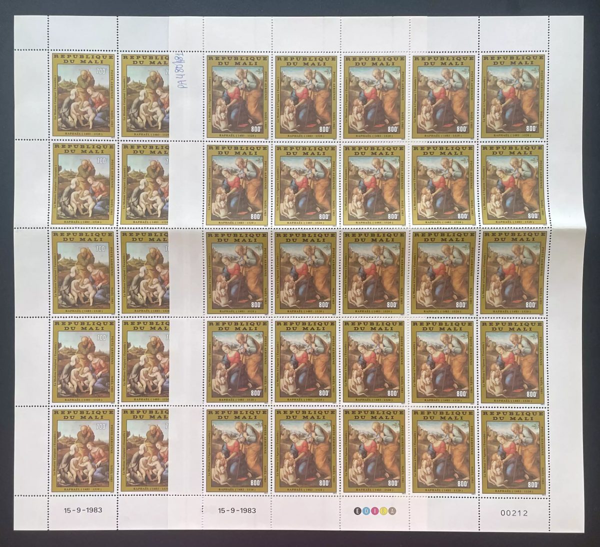 Mali 1983 YT PA 480-481 planche Raphaël peinture Vierge Enfant