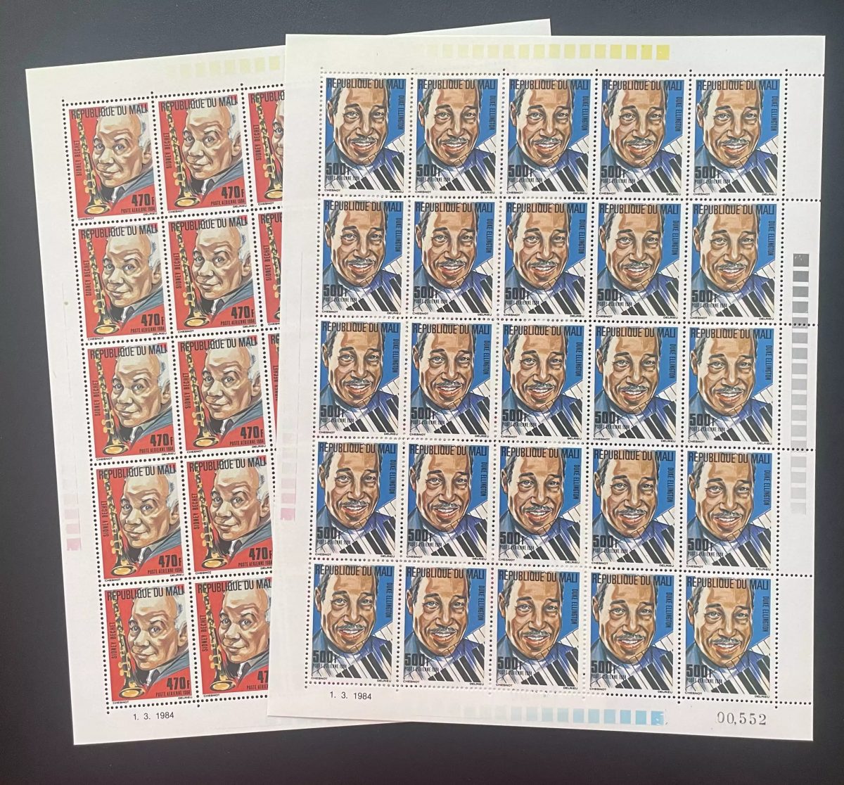 Mali 1984 YT PA 485-486 planche Sidney Bechet Duke Ellington jazz