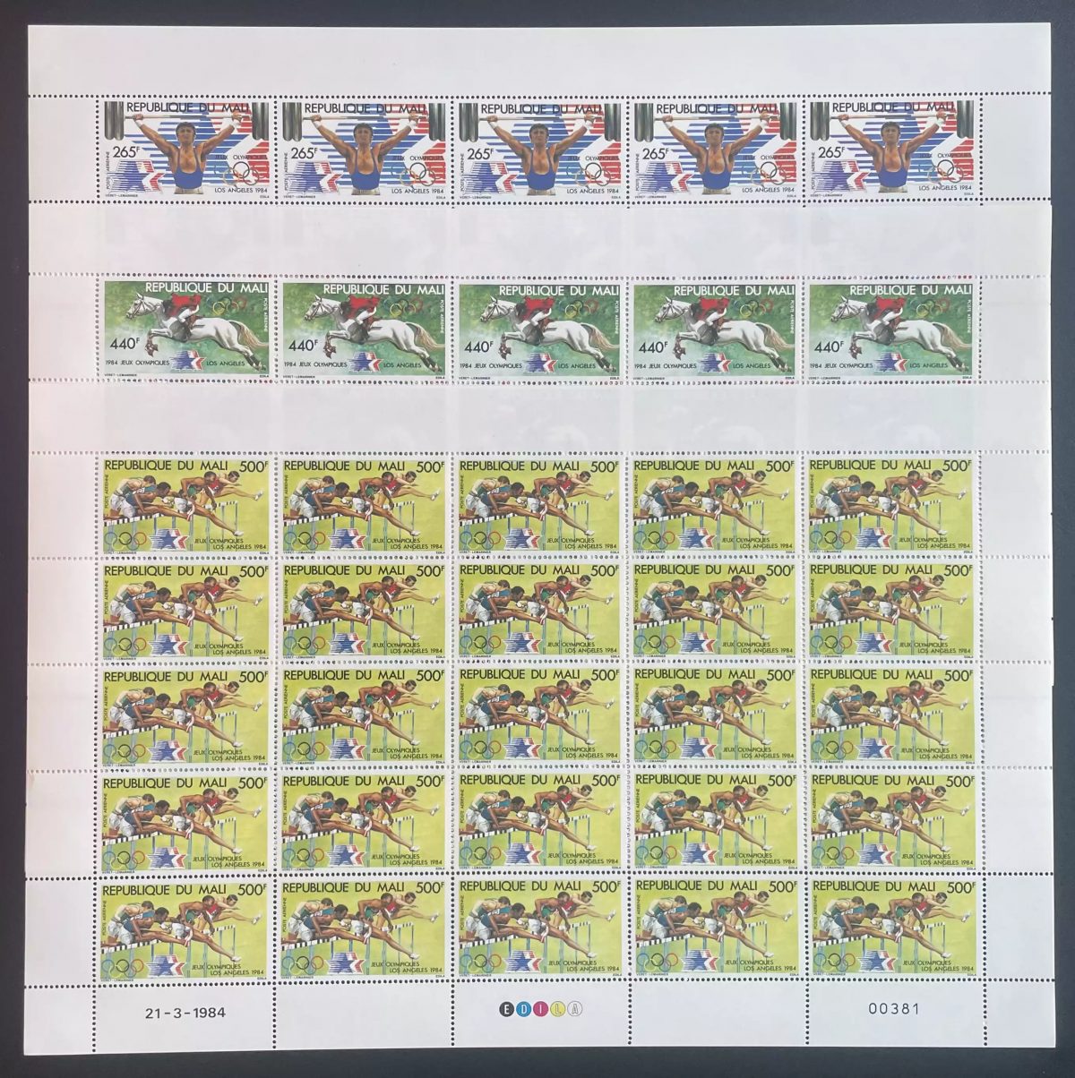 Mali 1984 YT 489-491 planche Jeux Olympiques Los Angeles sport