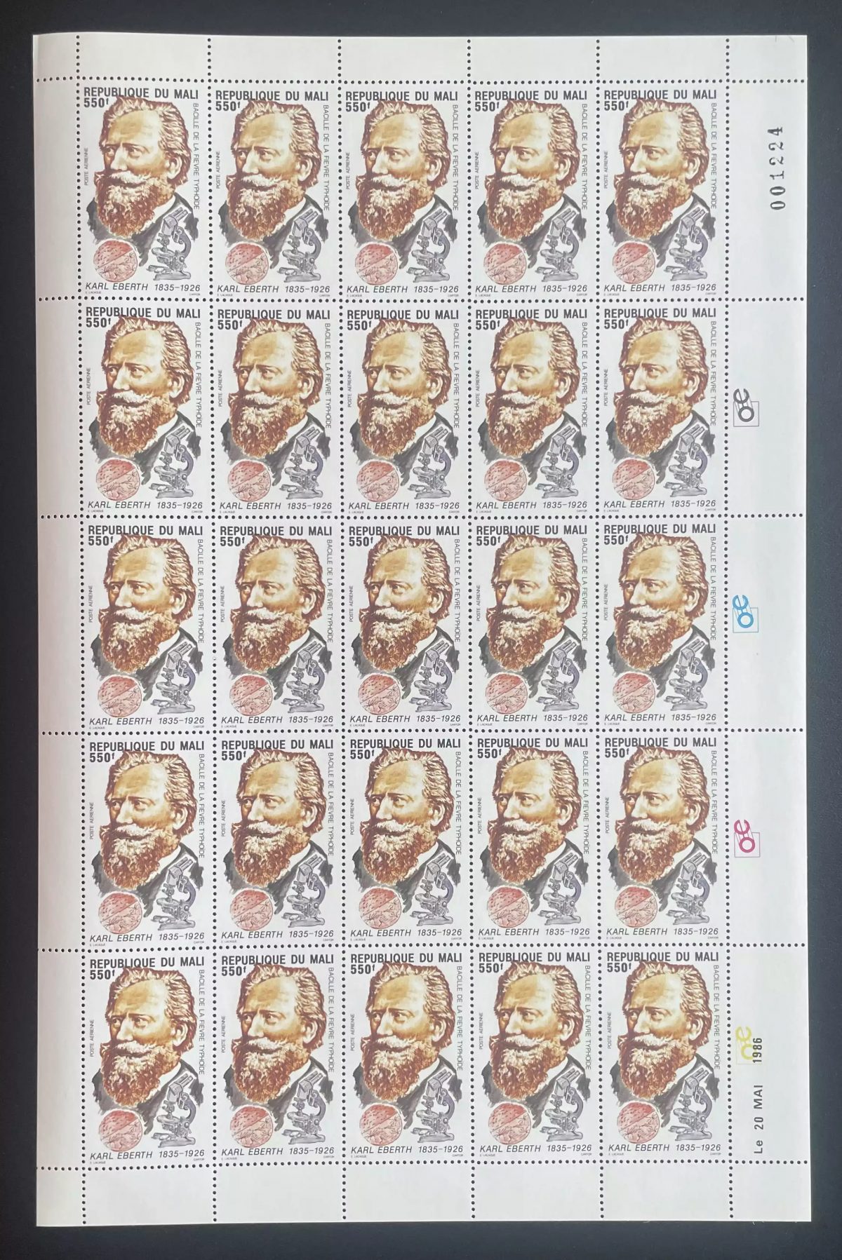 Mali 1986 YT PA 514 Block Karl Eberth Typhus Mikroskop