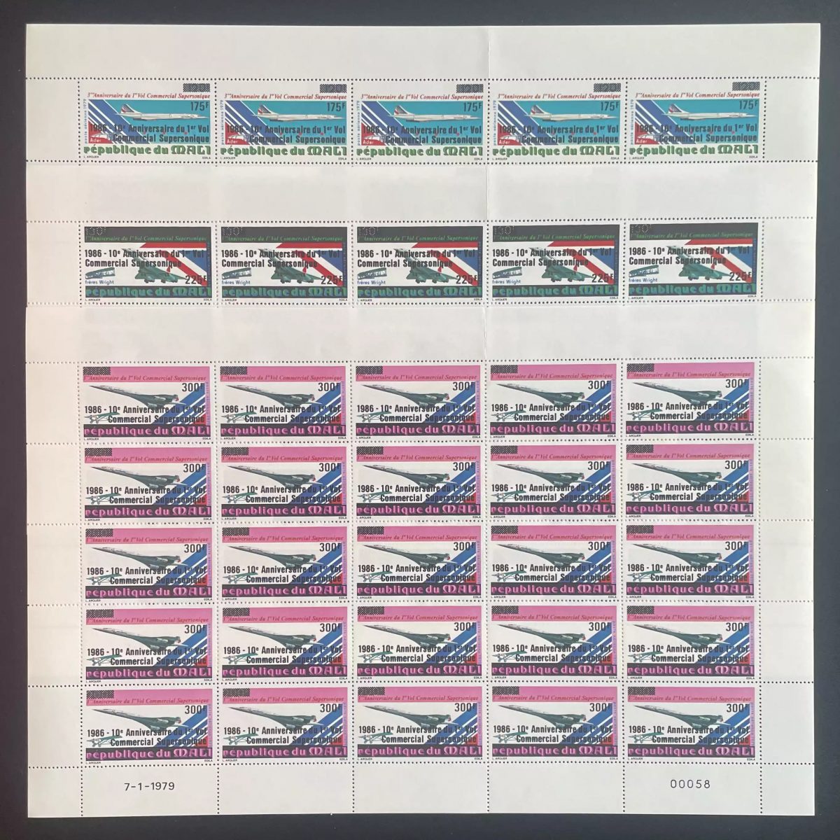 Mali 1986 YT PA 520-522 sheet surcharged Concorde supersonic flight aviation