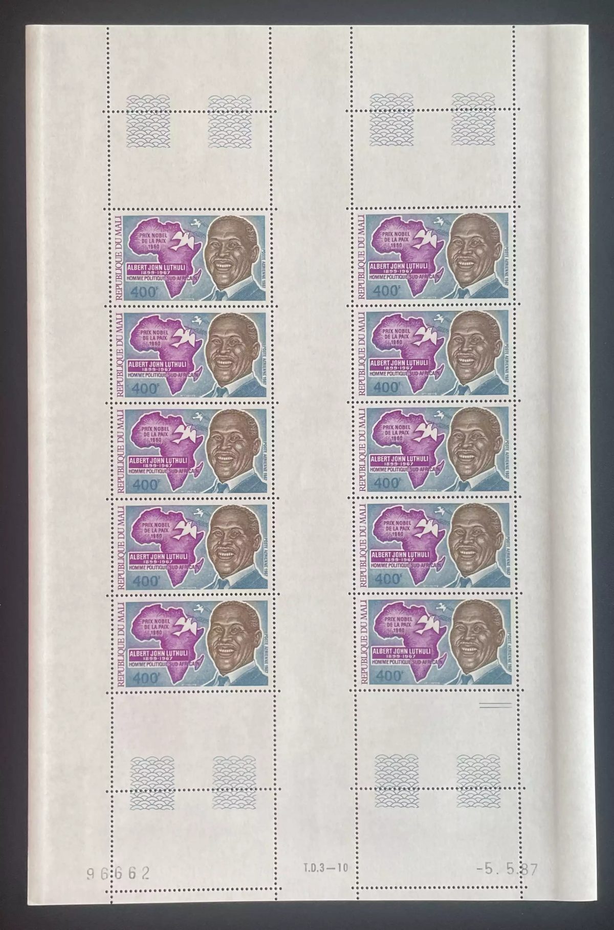 Mali 1987 YT PA 528 planche Albert John Luthuli Nobel Paix Afrique
