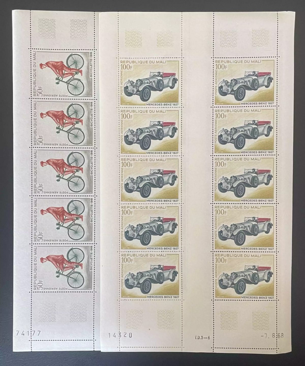 Mali 1968 YT PA 60-61 sheet bicycle Mercedes Benz automobile