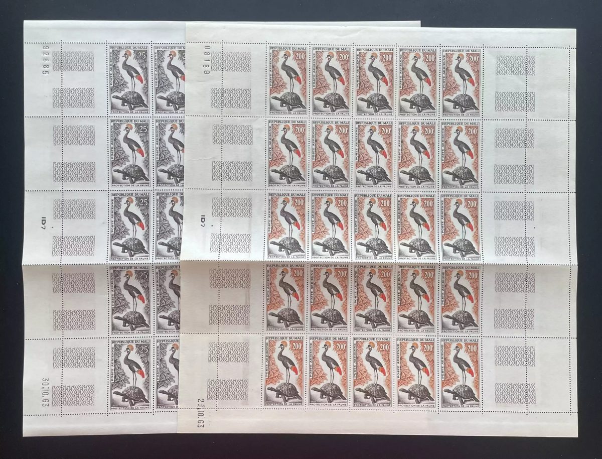 Mali 1963 YT PA 19-20 Bogen Schildkröte Kranich Fauna Luftpost