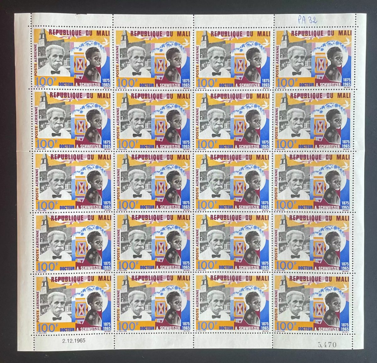 Mali 1966 YT PA 32 Bogen Albert Schweitzer Medizin Lambaréné