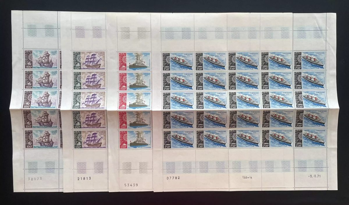 Mali 1971 YT PA 123-126 planche bateaux Santa Maria Mayflower Normandie