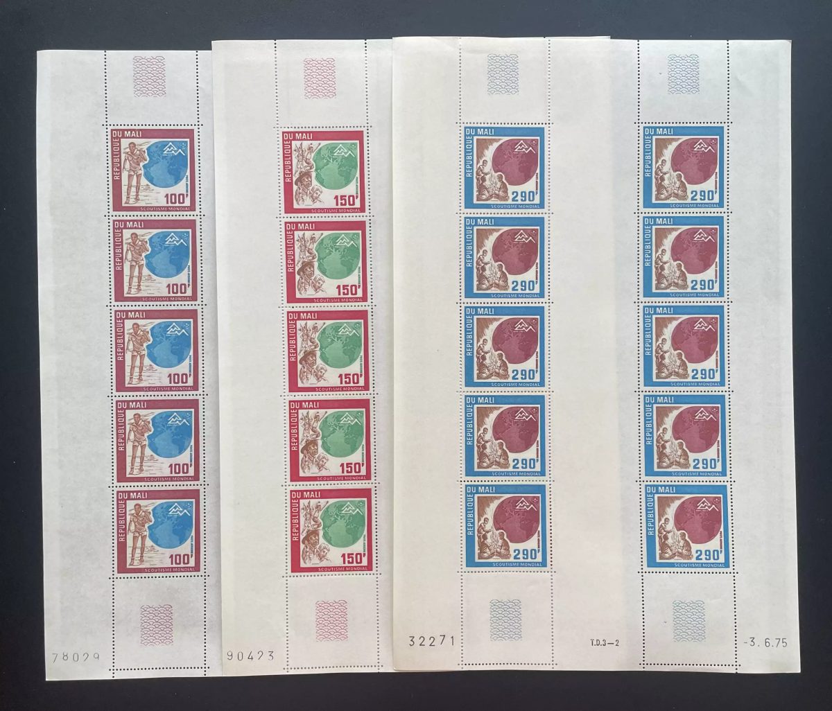 Mali 1975 YT PA 249-251 planche scoutisme mondial scout globe carte