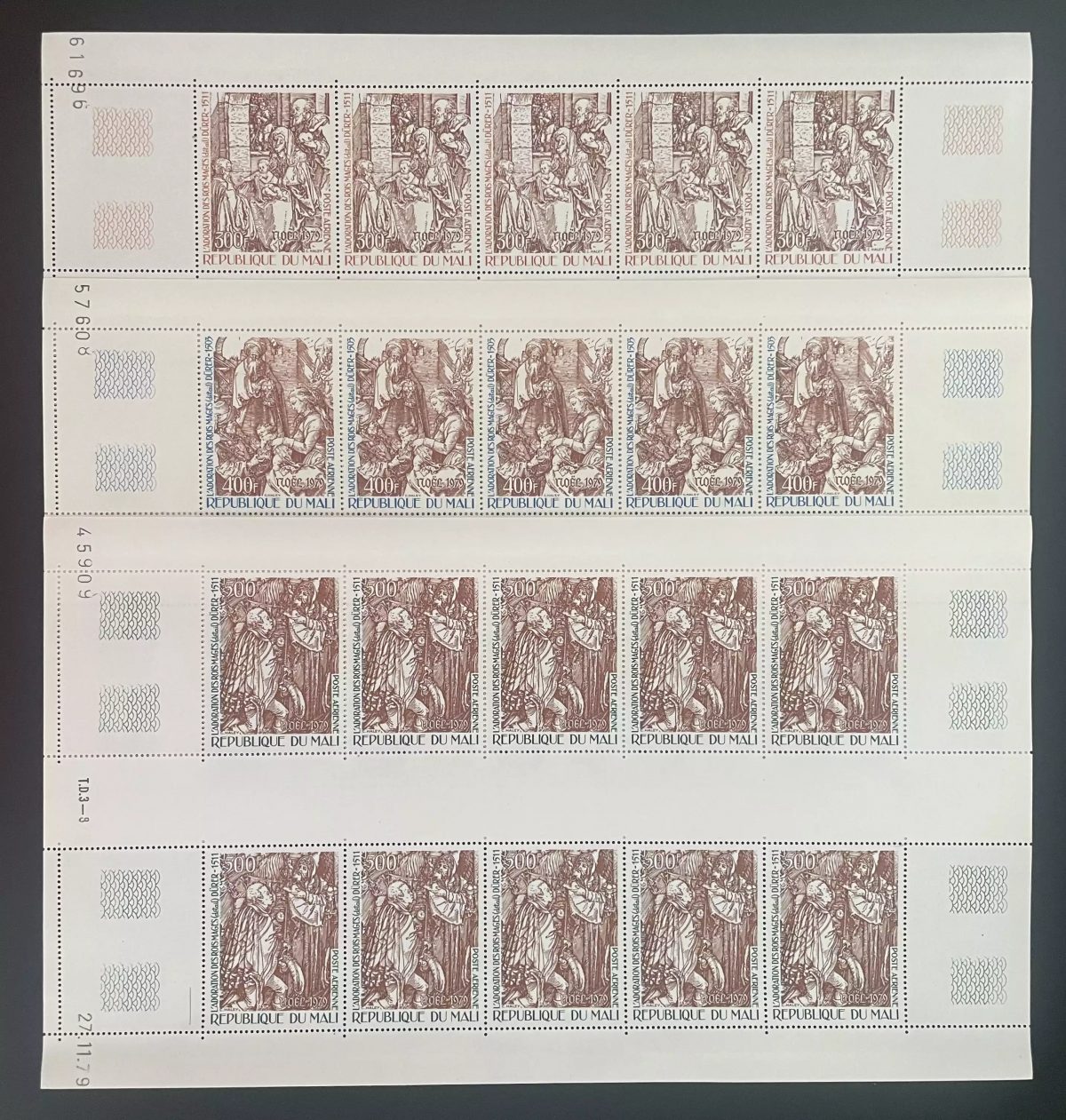 Mali 1979 YT PA 370-372 sheet Christmas Dürer Adoration of the Magi