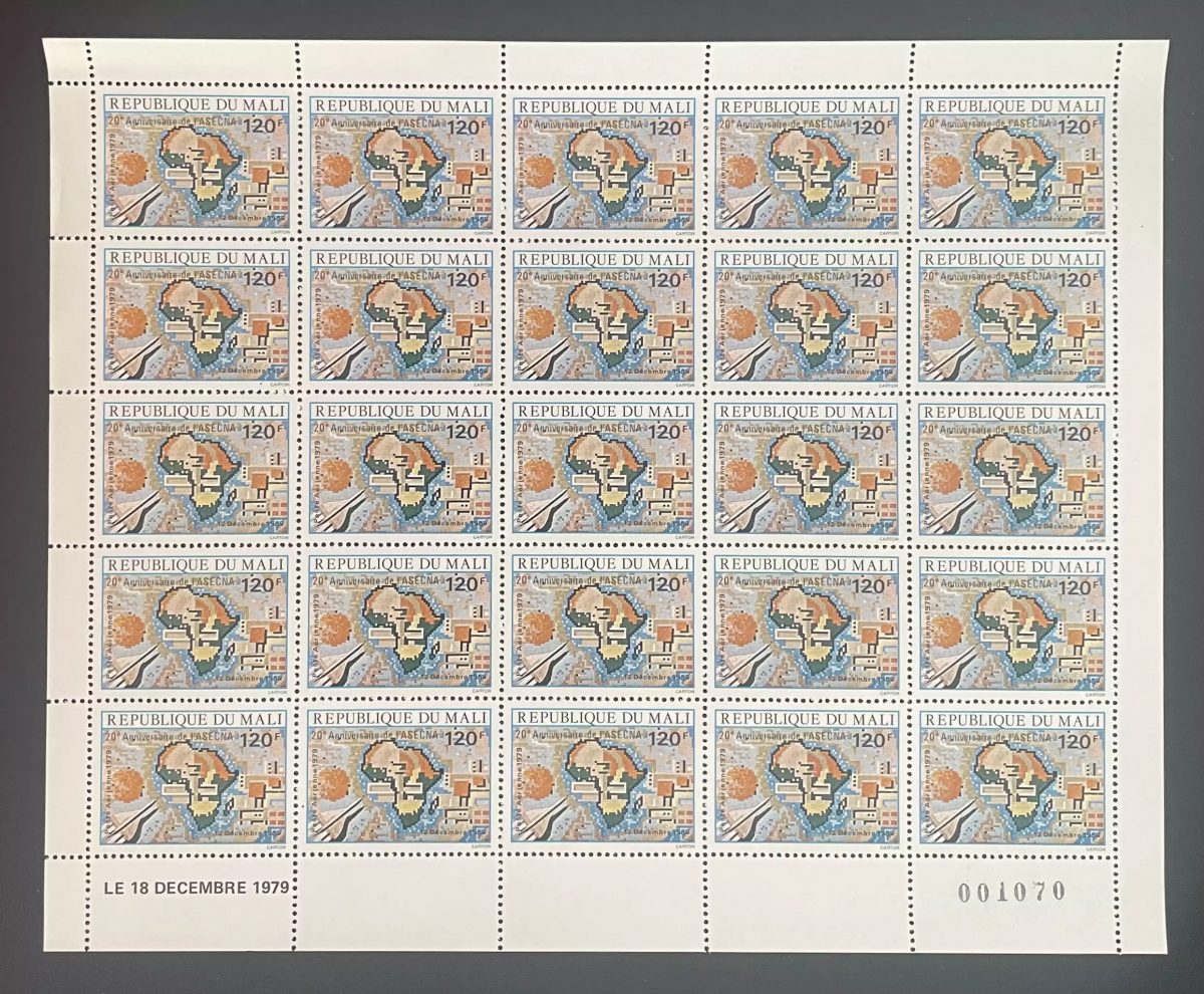 Mali 1979 YT PA 373 planche 20e anniversaire ASECNA carte Afrique aviation
