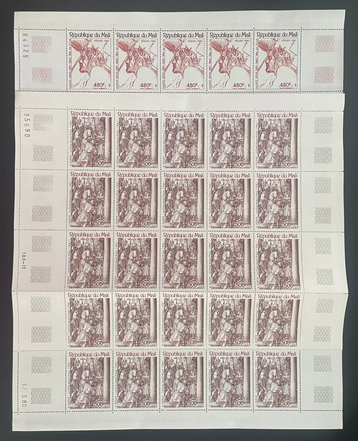 Mali 1980 YT PA 384-385 sheet Easter Dürer engraving painting Christ
