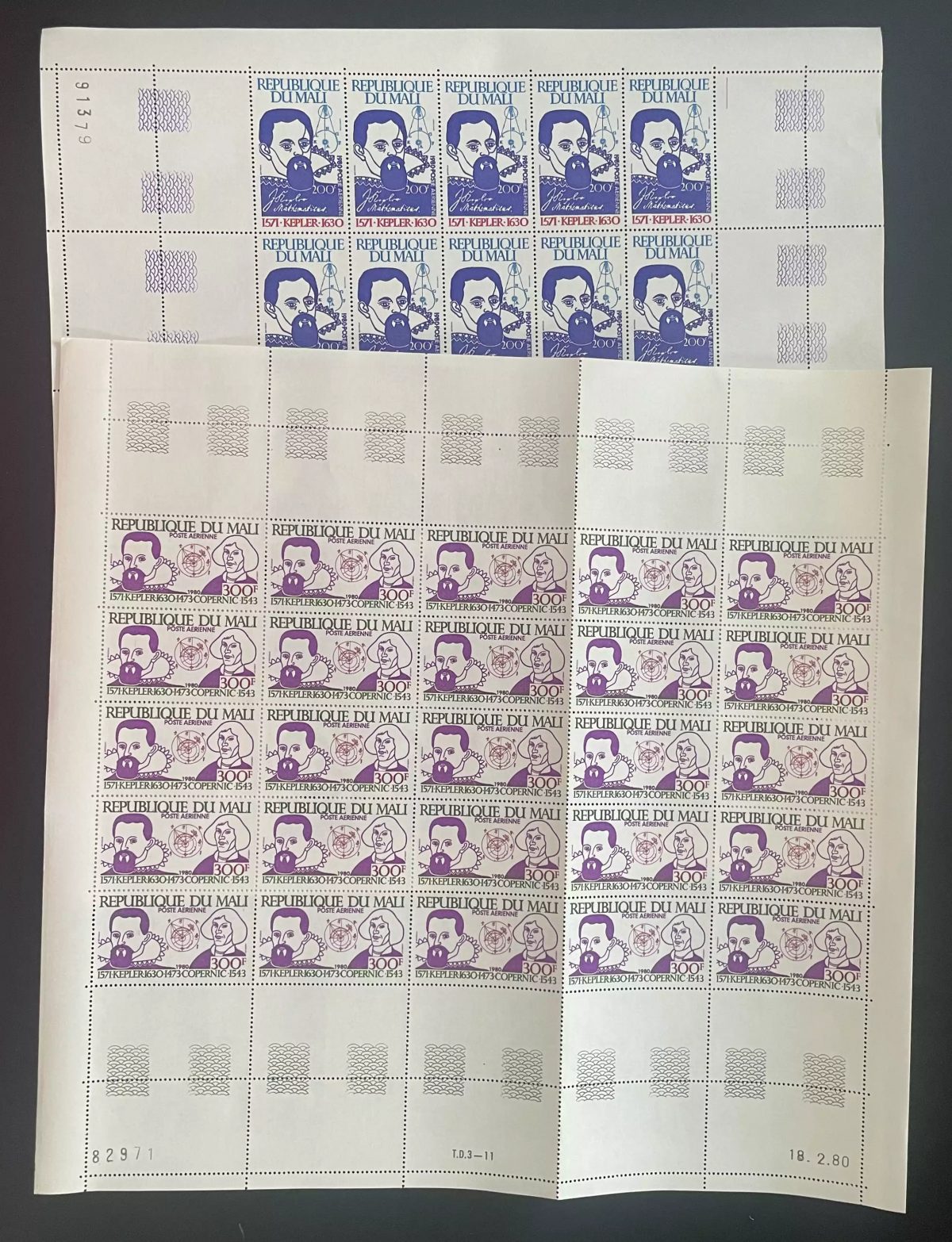 Mali 1980 YT PA 386-387 planche Kepler Copernic astronomie science
