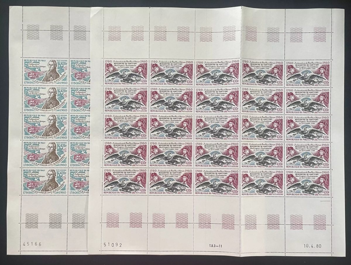 Mali 1980 YT PA 391-392 planche Indépendance USA Rochambeau Washington