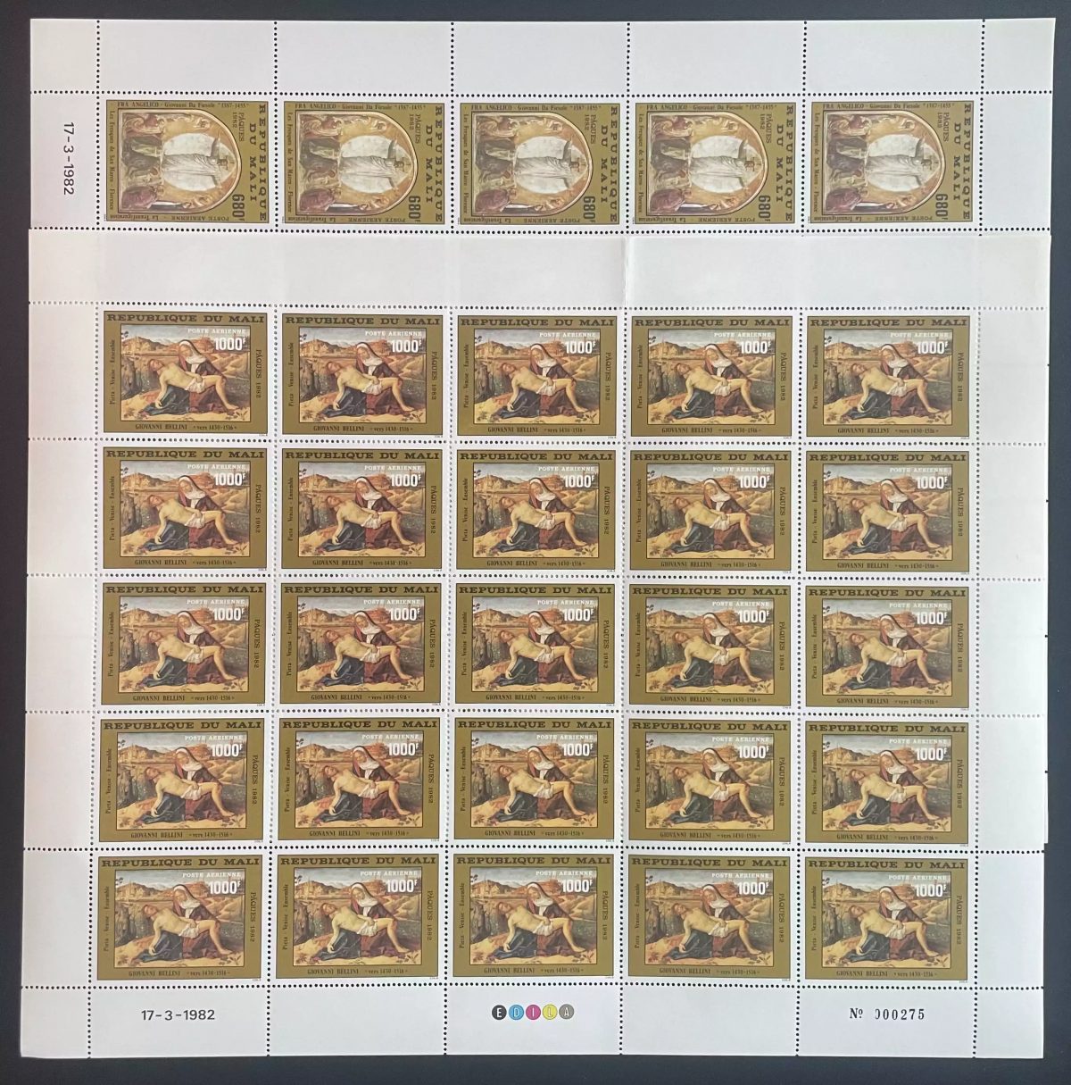 Mali 1982 YT PA 447-448 sheet Easter Bellini Fra Angelico painting