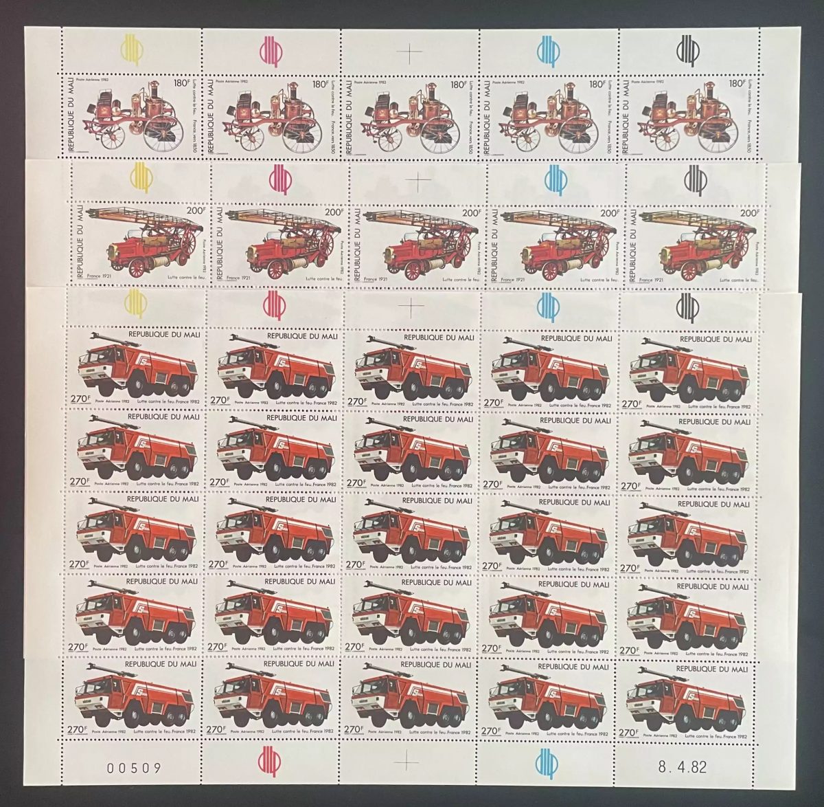 Mali 1982 YT PA 449-451 Bogen Feuerwehr Löschfahrzeug Brandbekämpfung