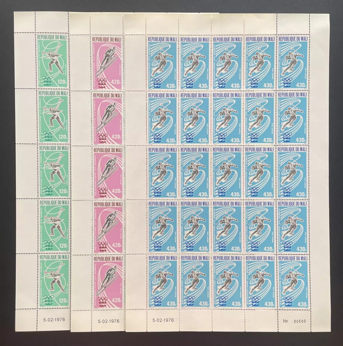 Mali 1976 YT PA 267-269 planche Jeux Olympiques hiver Innsbruck patinage ski