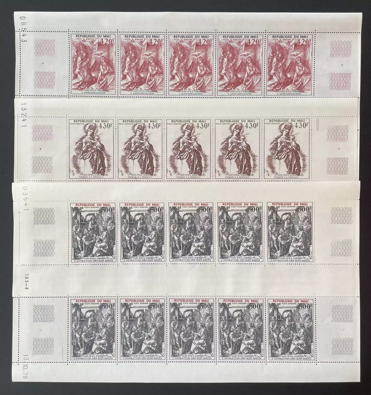 Mali 1978 YT PA 346-348 sheet Christmas Dürer Annunciation Adoration Magi