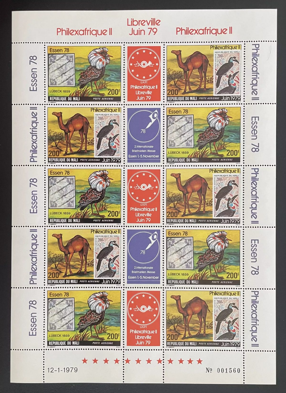 Mali 1979 YT PA 355A Bogen Philexafrique II Essen 78 Vögel Kamel