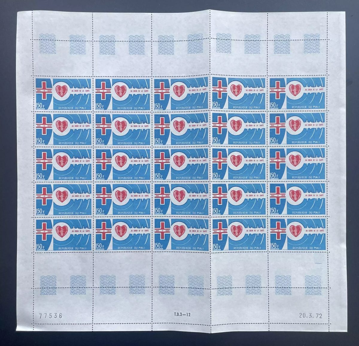 Mali 1972 YT PA 146 planche Croix-Rouge santé cœur médecine poste aér
