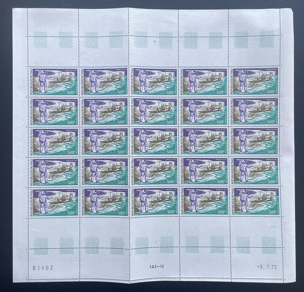 Mali 1972 YT PA 156 planche Apollo XVI espace astronaute lune