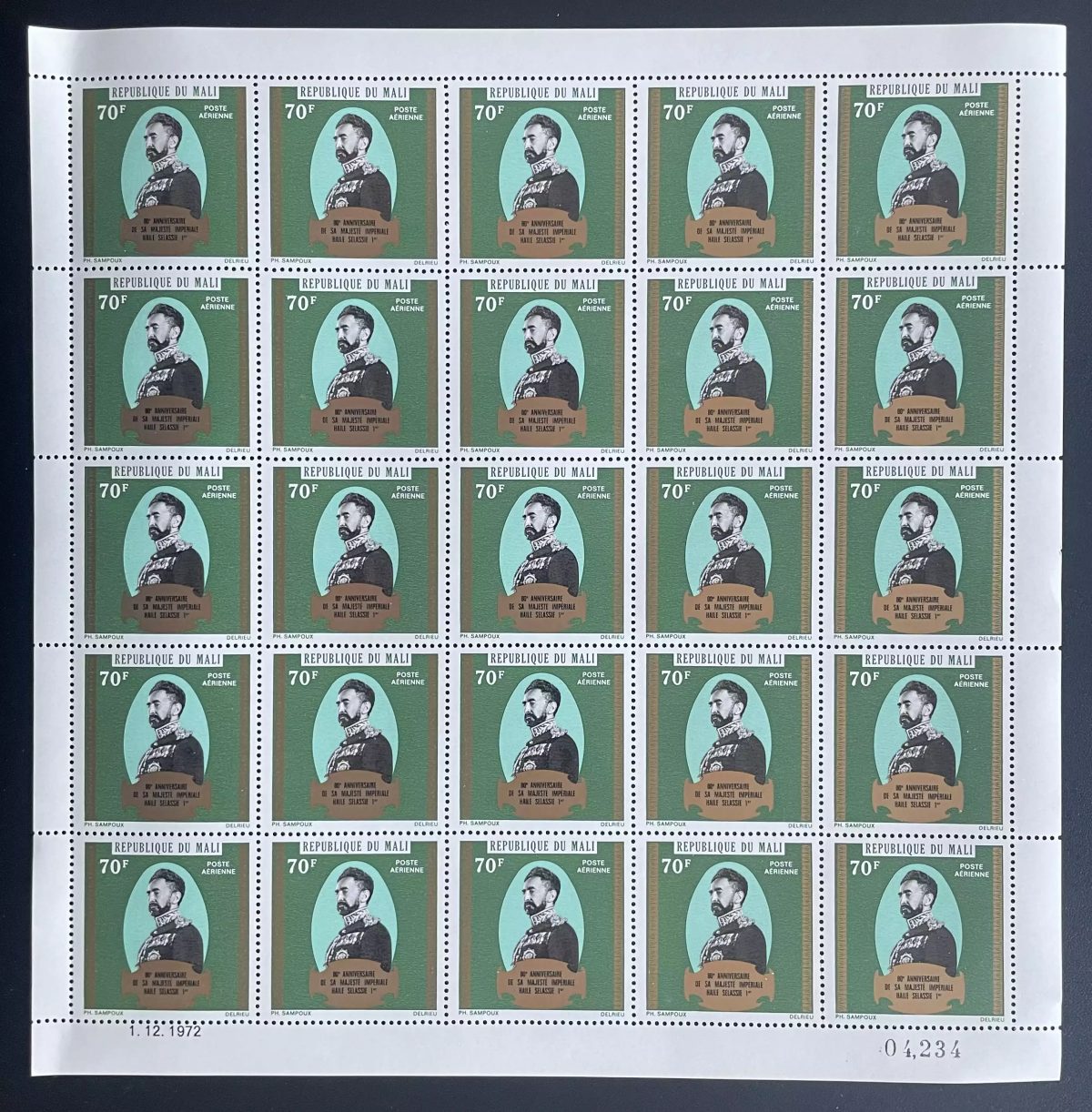 Mali 1972 YT PA 169 planche Haile Selassie anniversaire empereur
