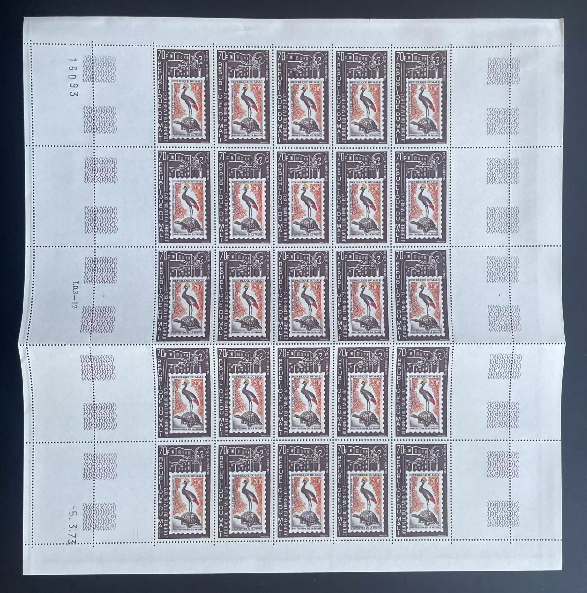 Mali 1973 YT PA 175 Bogen Tag der Briefmarke Storch Schildkröte Natur