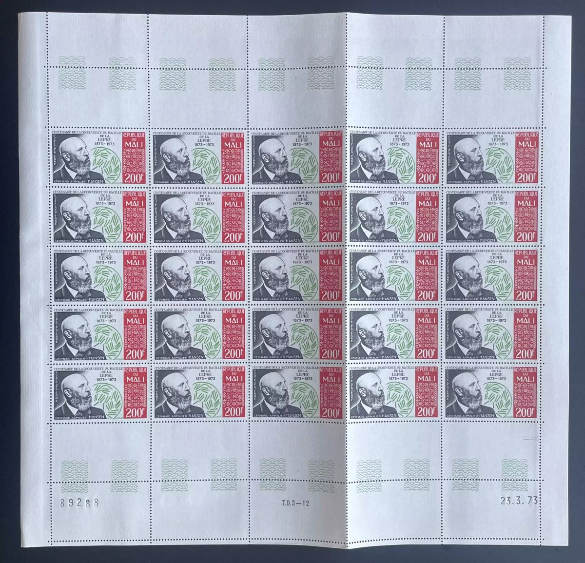 Mali 1973 YT PA 178 Lepra-Bazillus Hansen Medizin Jahrhundertfeier