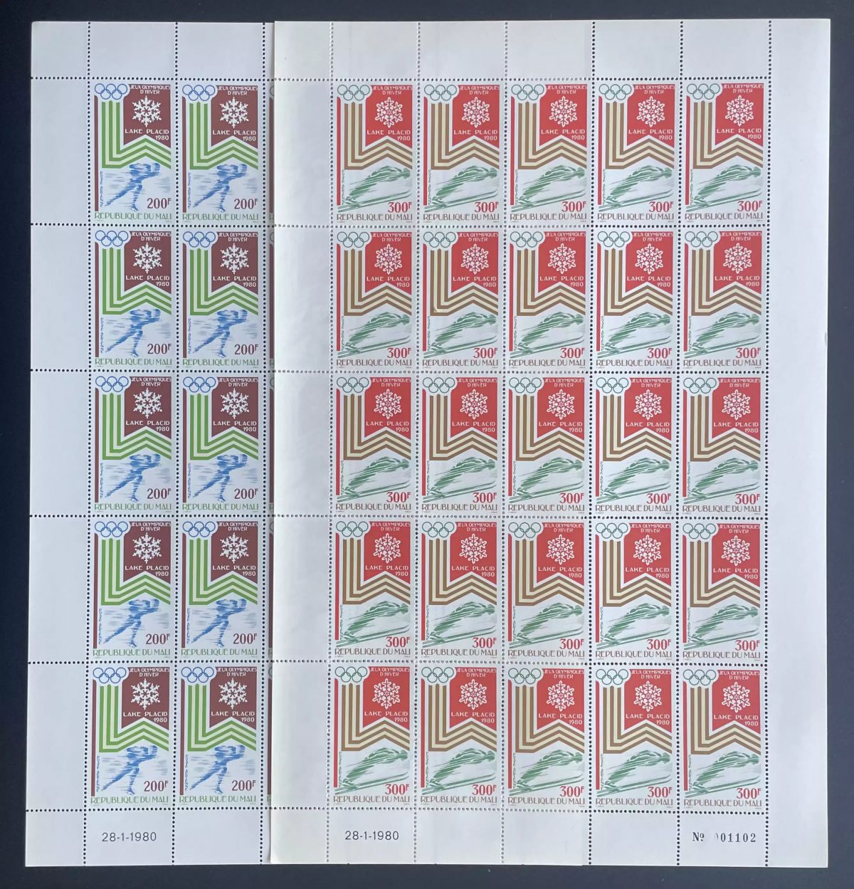 Mali 1980 YT PA 374-375 planche Jeux Olympiques hiver Lake Placid