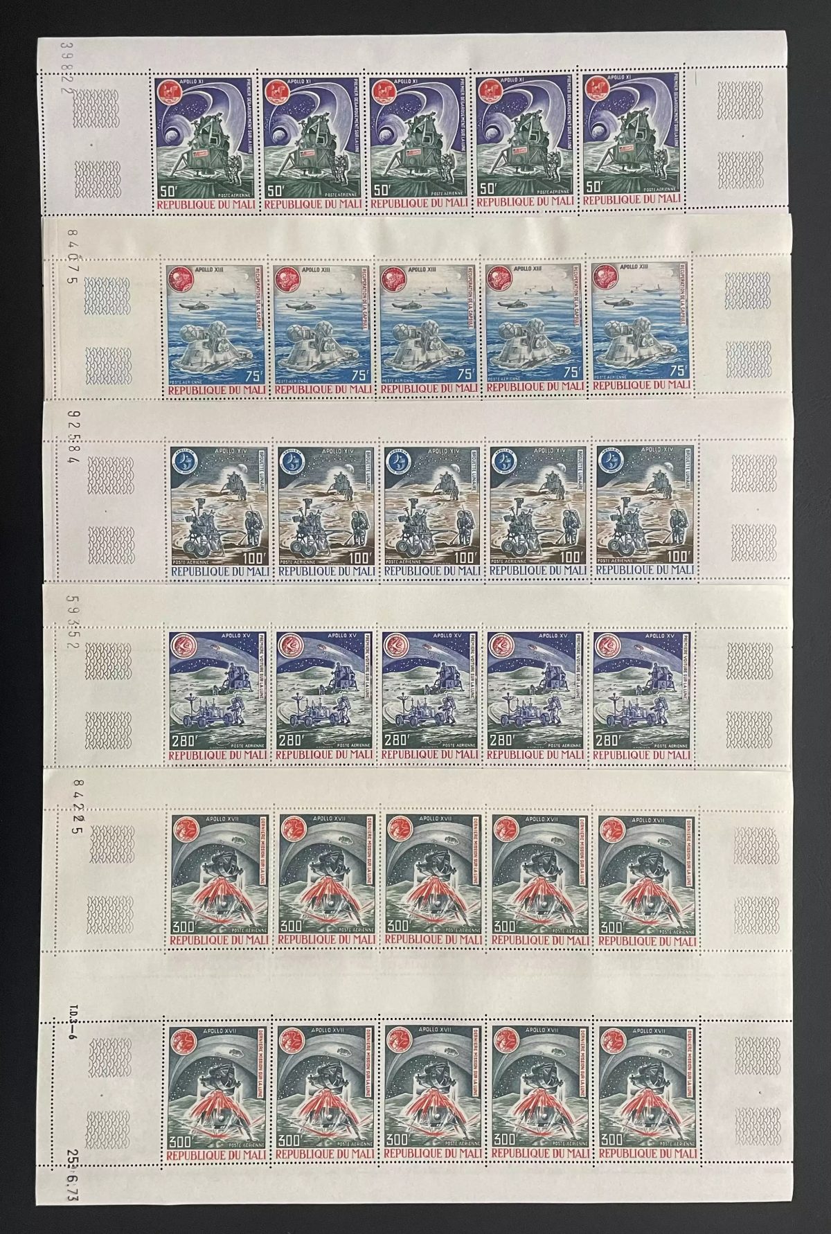 Mali 1973 YT PA 197-201 planche Apollo espace Lune astronautes NASA