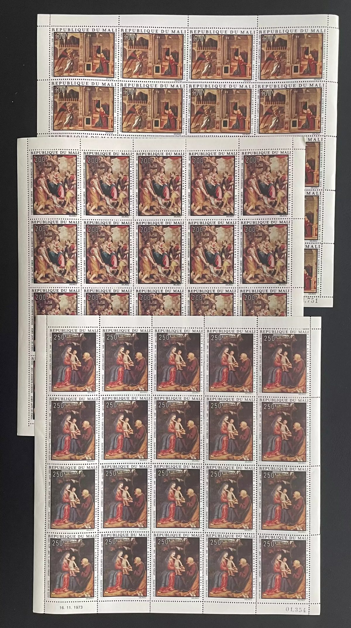 Mali 1973 YT PA 204-206 sheet Christmas painting Annunciation Adoration