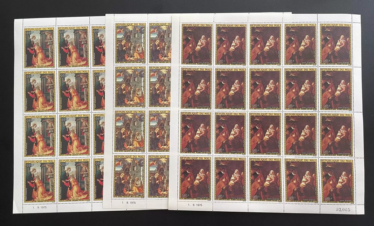 Mali 1975 YT PA 261-263 sheet Christmas Nativity Virgin Child painting