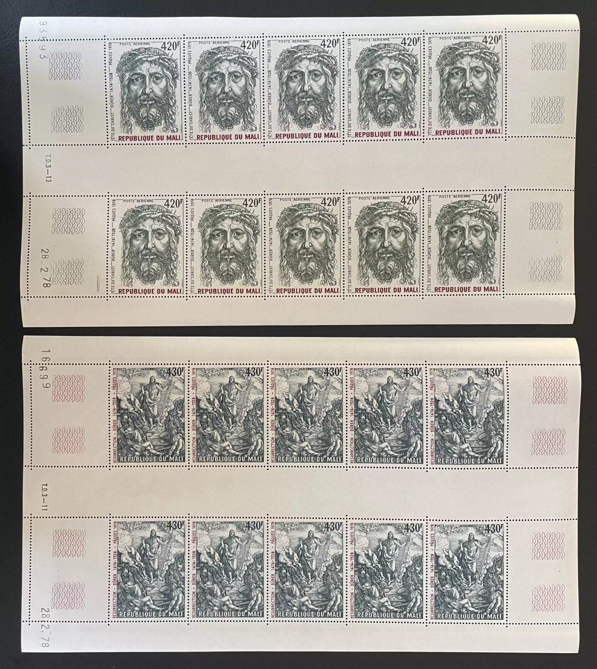 Mali 1978 YT PA 326-327 sheet Easter Dürer Christ Resurrection