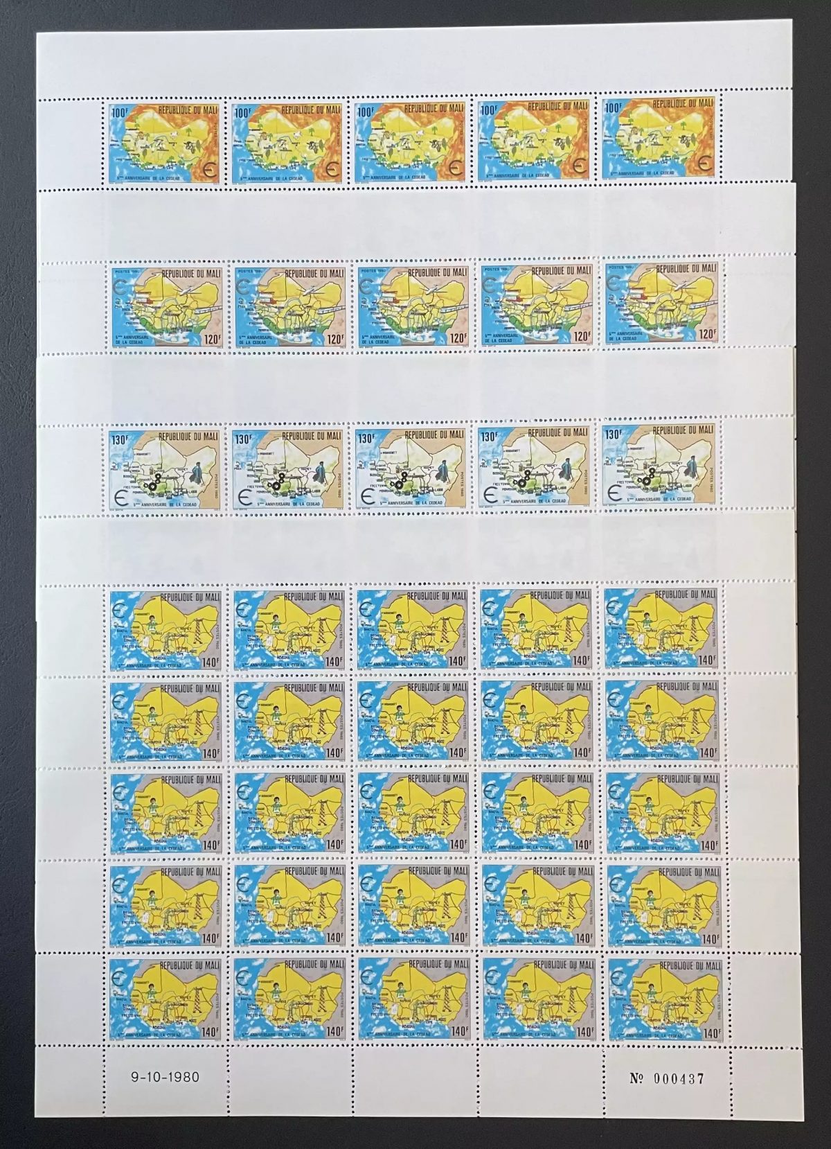 Mali 1980 YT 398-401 planche CEDEAO 5e anniversaire carte Afrique