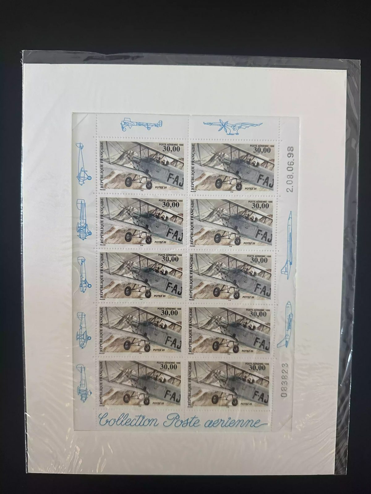 France 1998 YT F62a airmail sheet Potez 25 biplane aviation