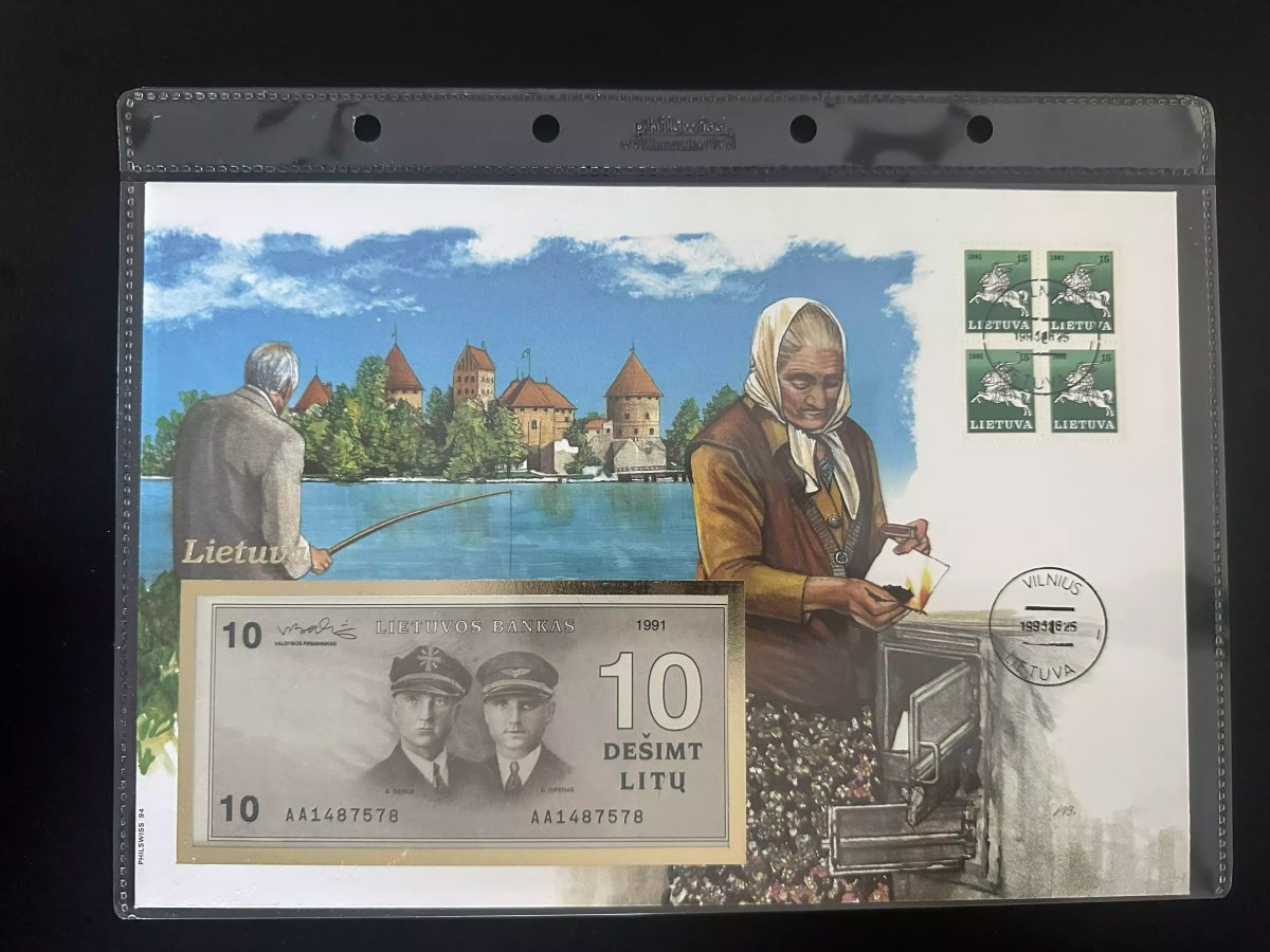 Lituanie enveloppe numismatique Philswiss 10 Litu 1991 Vilnius