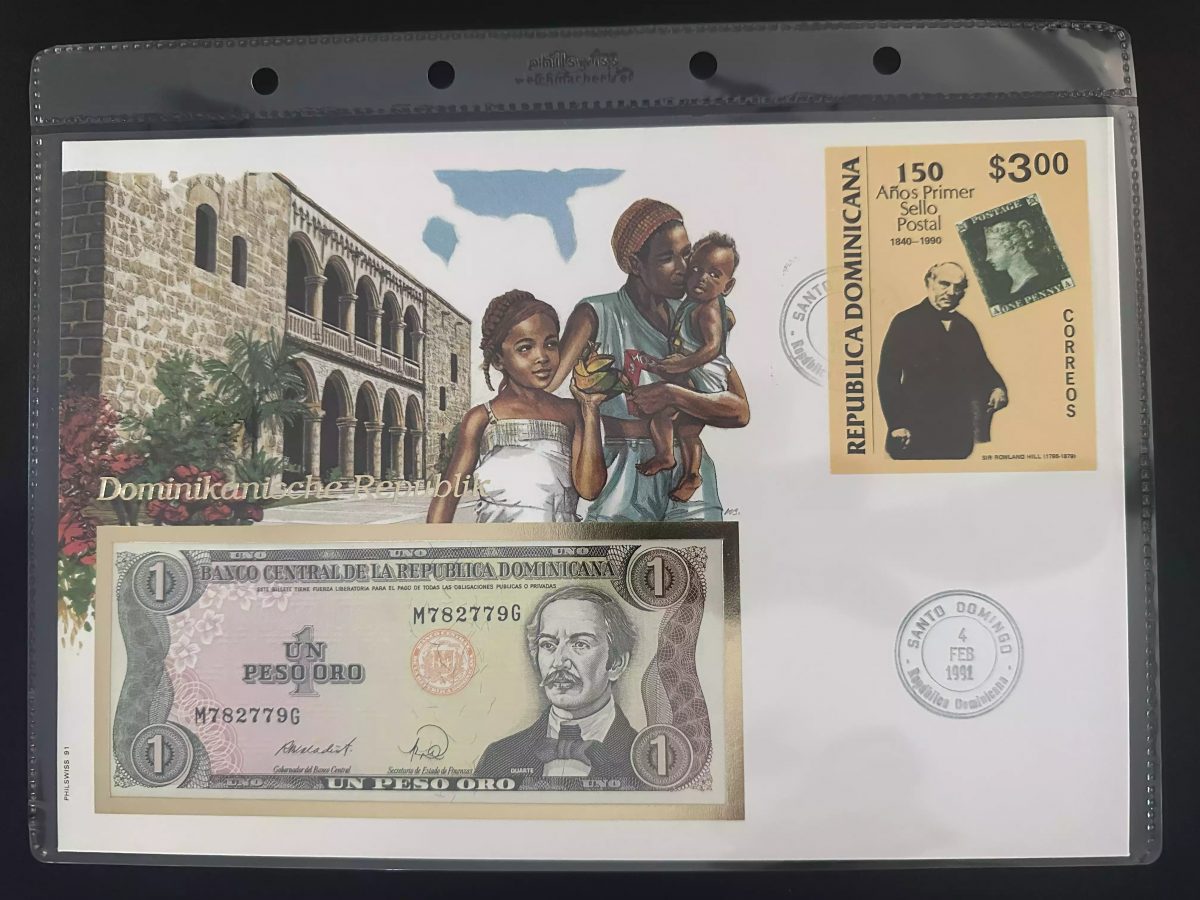 République Dominicaine enveloppe numismatique 1 Peso Oro 1991