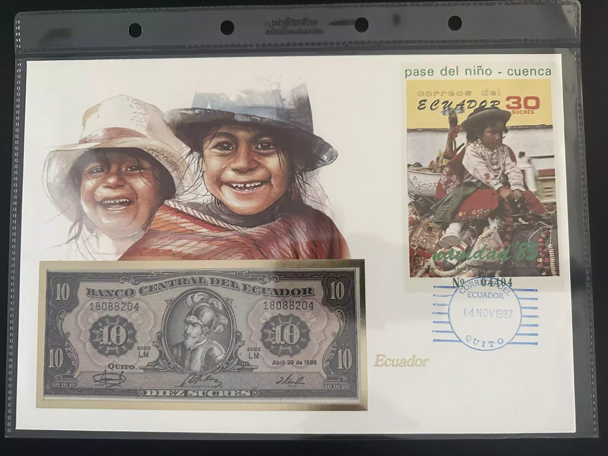Ecuador Numisbrief 1987 Pase del Niño Cuenca 30 Sucres 10 Banknote
